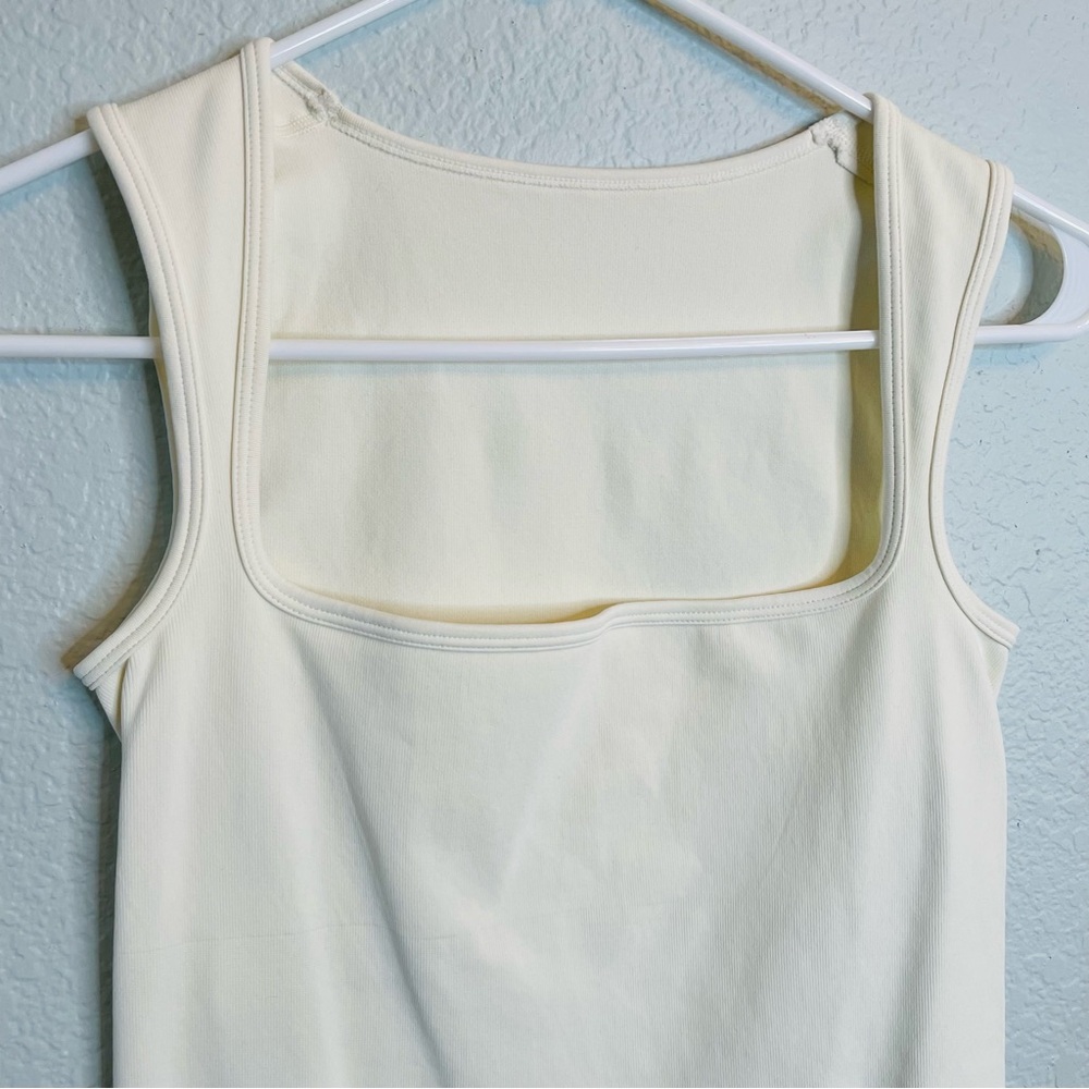 Cream Square Neck Neutral Minimalist Stretchy Bodycon Bodysuit | XL - Picture 4 of 4